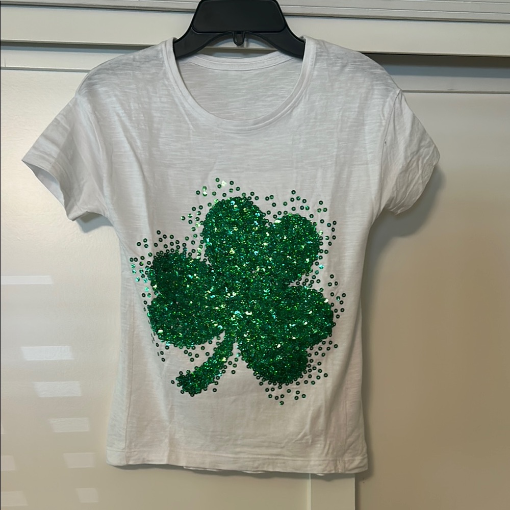 White Kids Short Sleeve Tee with Green Shamrock